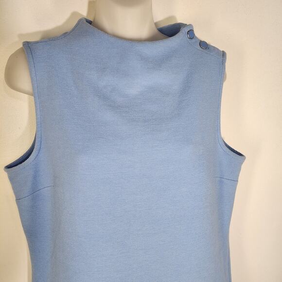 Talbots Womens High Neck Button Shoulder Top Medium Light Blue Ribbed Sleeveless - Picture 3 of 10